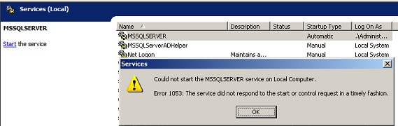 acidente de serviços da web de gerenciamento de vmware virtualcenter 1053